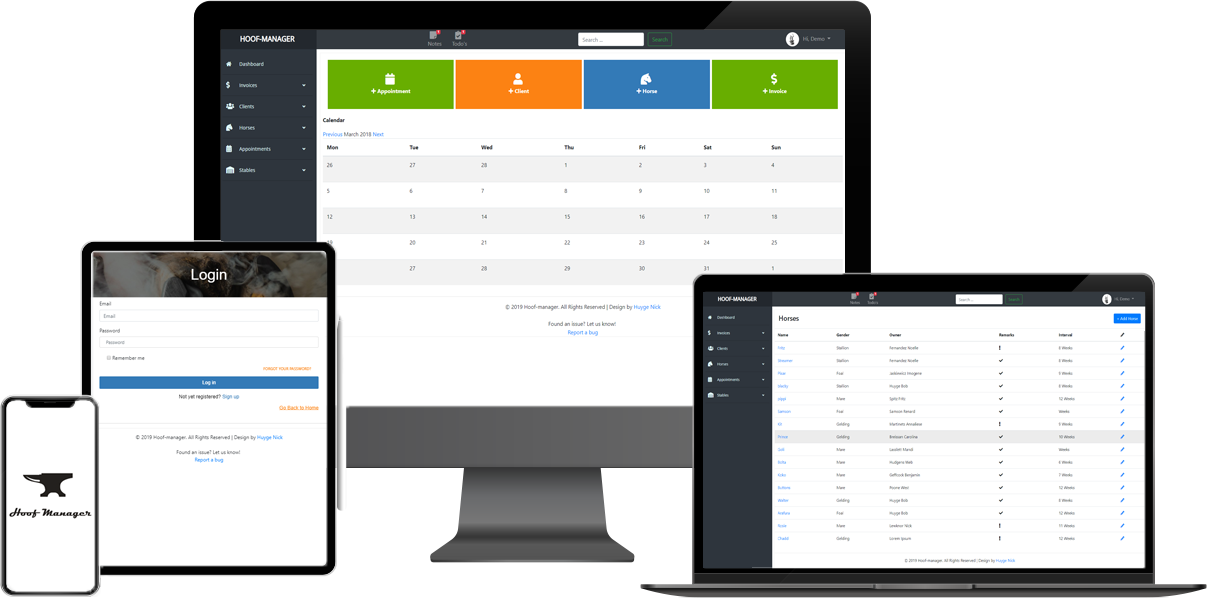 Hoof manager screen examples